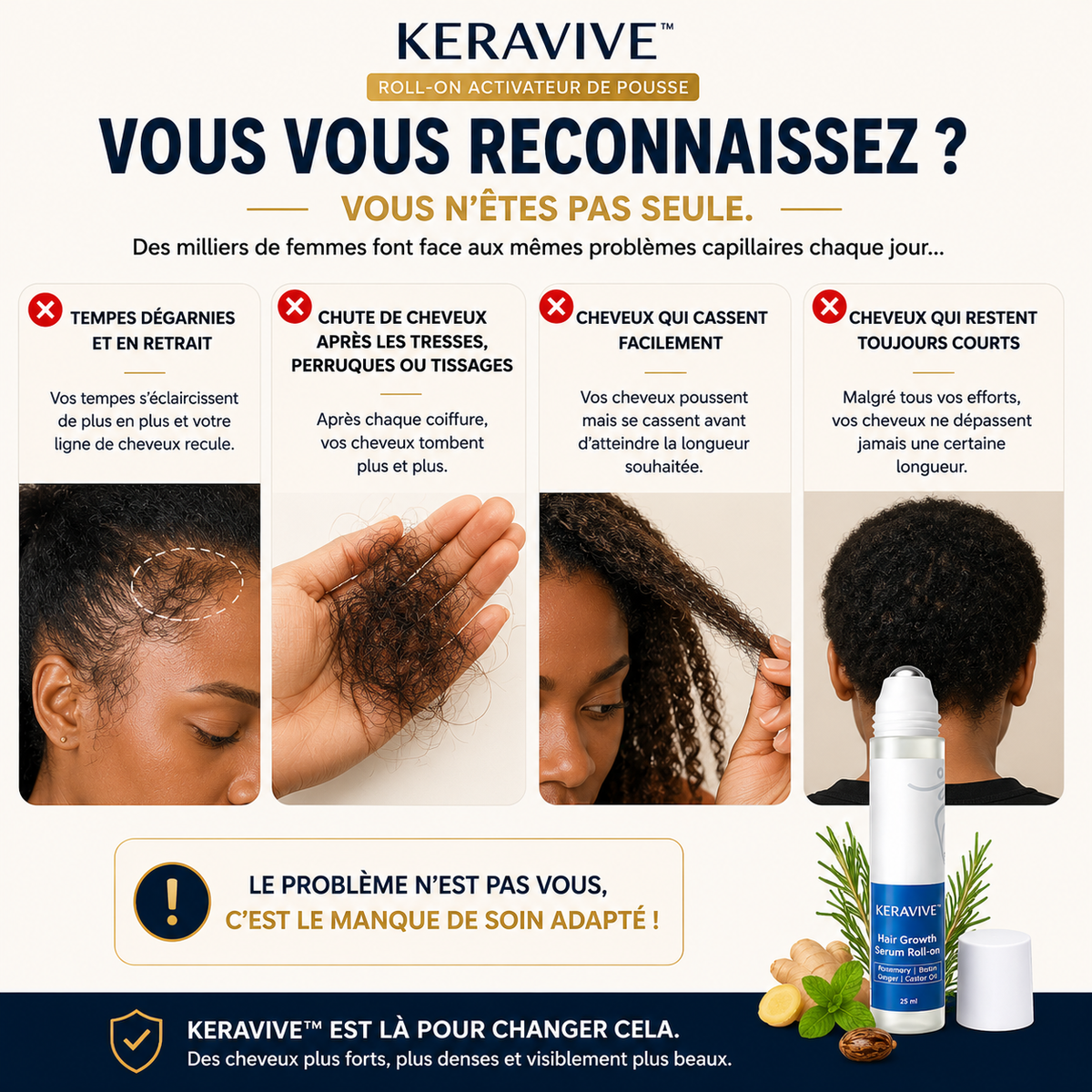 Découvrez KERAVIVE™, le roll-on capillaire conçu pour prendre soin de votre cuir chevelu et fortifier vos cheveux dès la racine.