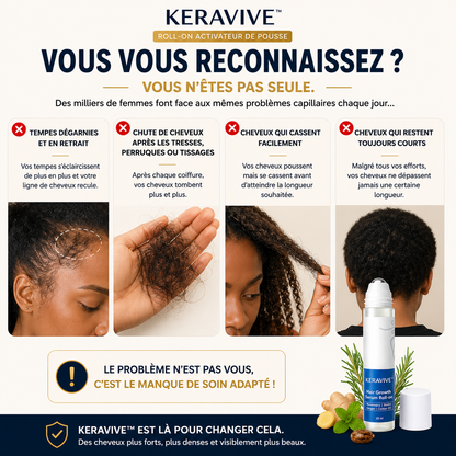 Découvrez KERAVIVE™, le roll-on capillaire conçu pour prendre soin de votre cuir chevelu et fortifier vos cheveux dès la racine.